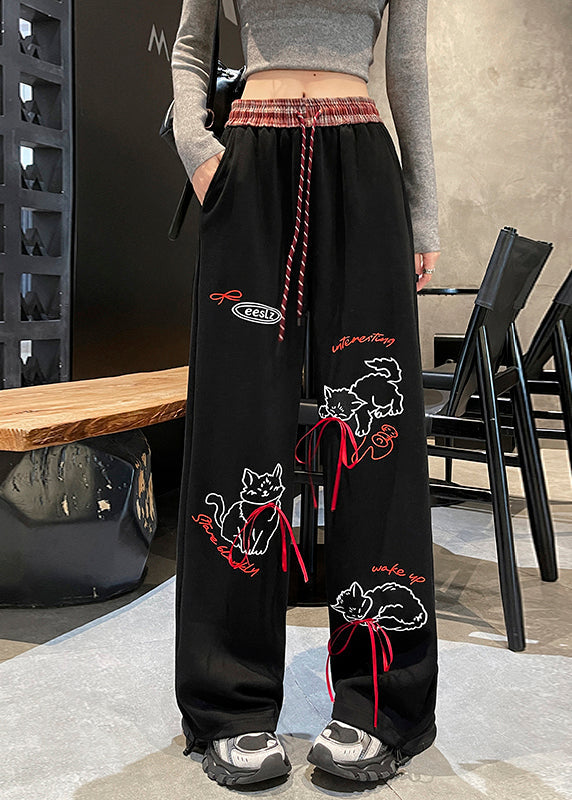 Pantalones casuales de algodón con cintura elástica y estampado de bolsillos grises para primavera