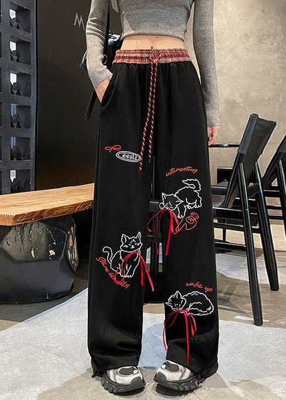 Pantalones casuales de algodón con cintura elástica y estampado de bolsillos grises para primavera