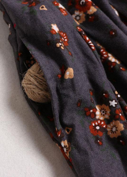 Casual Grey Pockets Print Fall A Line Skirt - SooLinen