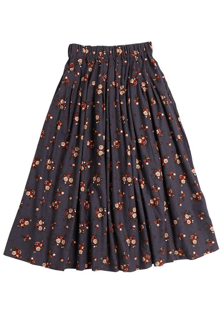 Casual Grey Pockets Print Fall A Line Skirt - SooLinen