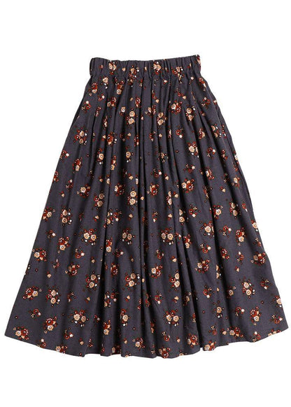 Casual Grey Pockets Print Fall A Line Skirt - SooLinen