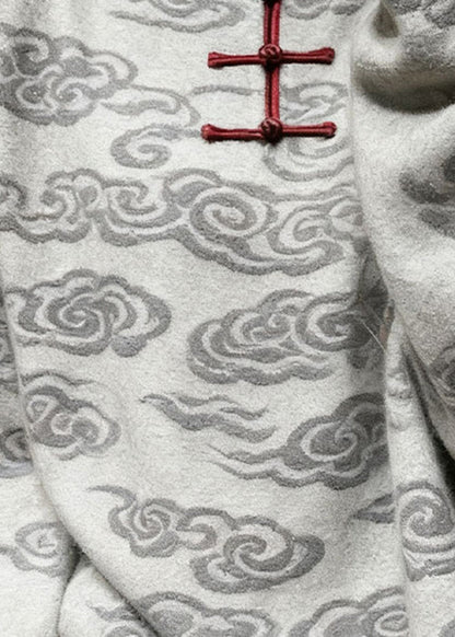 Lässiger grauer Strickpullover mit Stehkragen und Wolkenmuster für den Winter