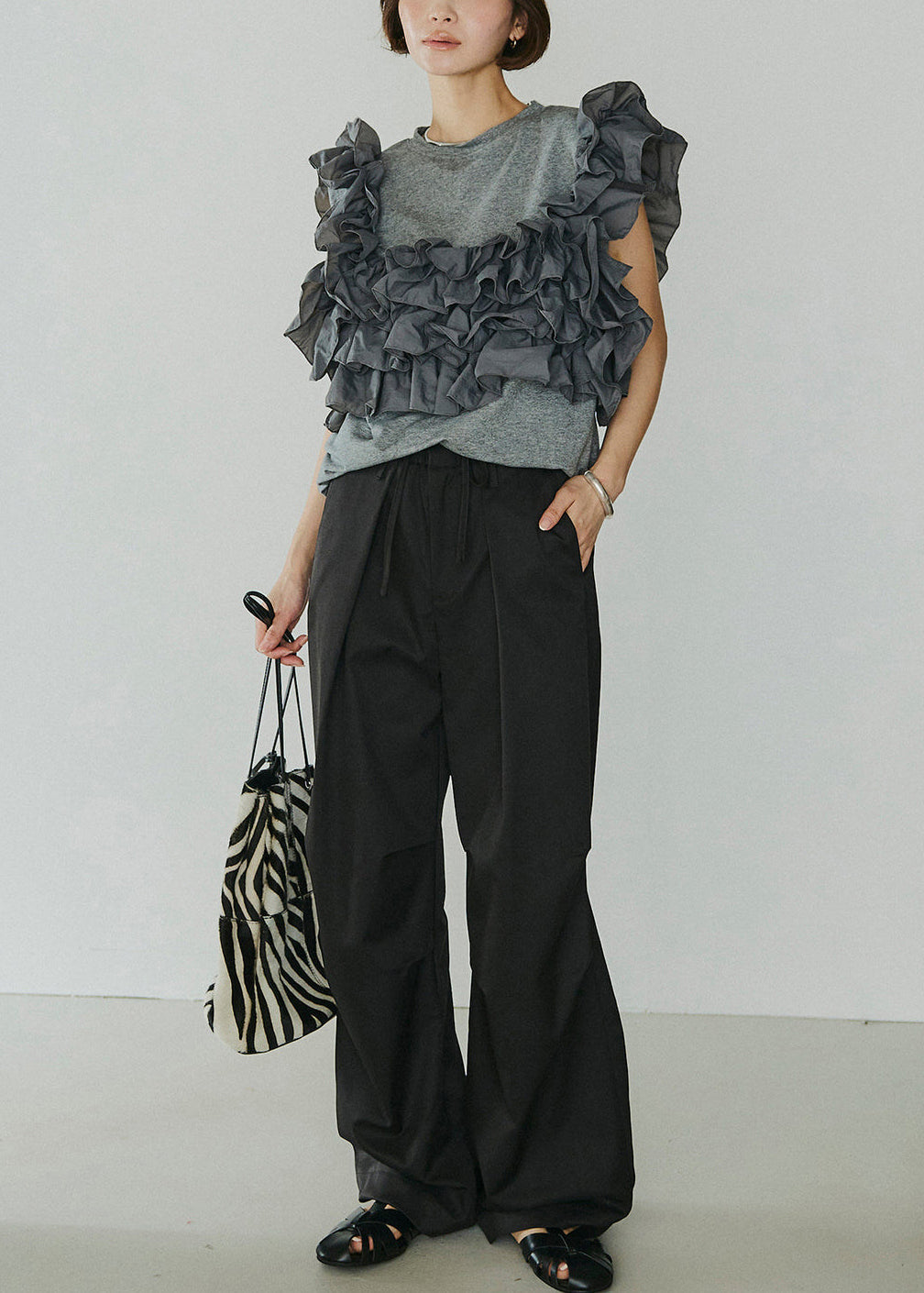 Casual Grey Stereoscopic Flower Cotton Shirts Sleeveless