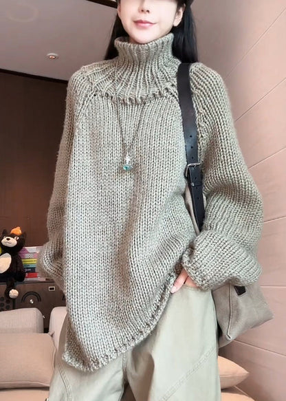 Lässige graue Rollkragenpullover aus kuscheligem Baumwollstrick für den Winter