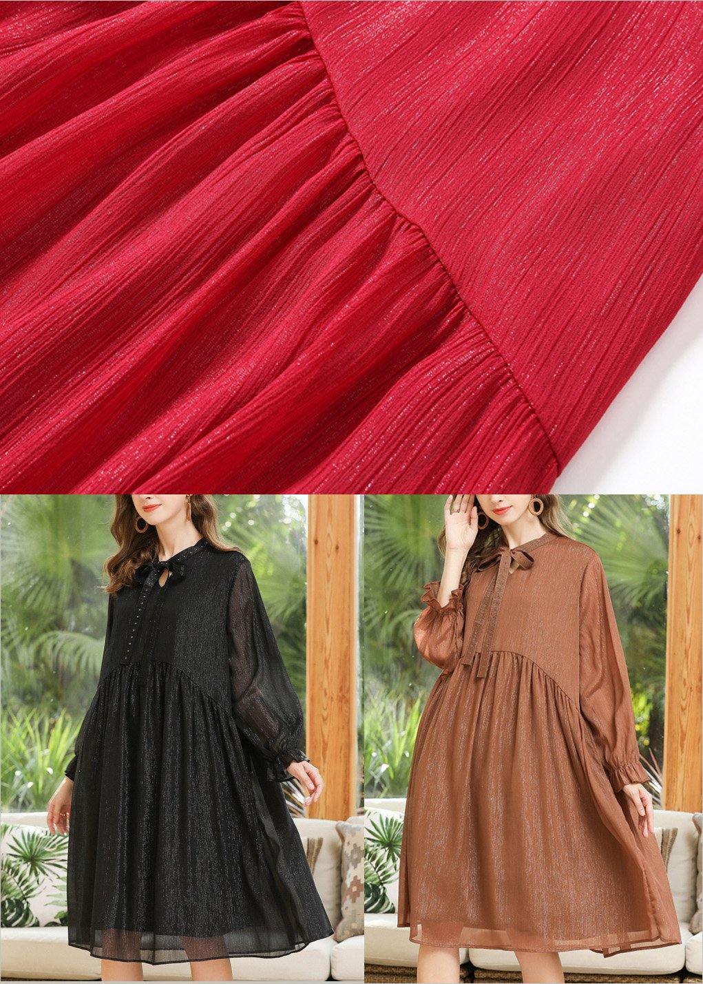 Casual Khaki Long sleeve Chiffon Summer Dresses - SooLinen