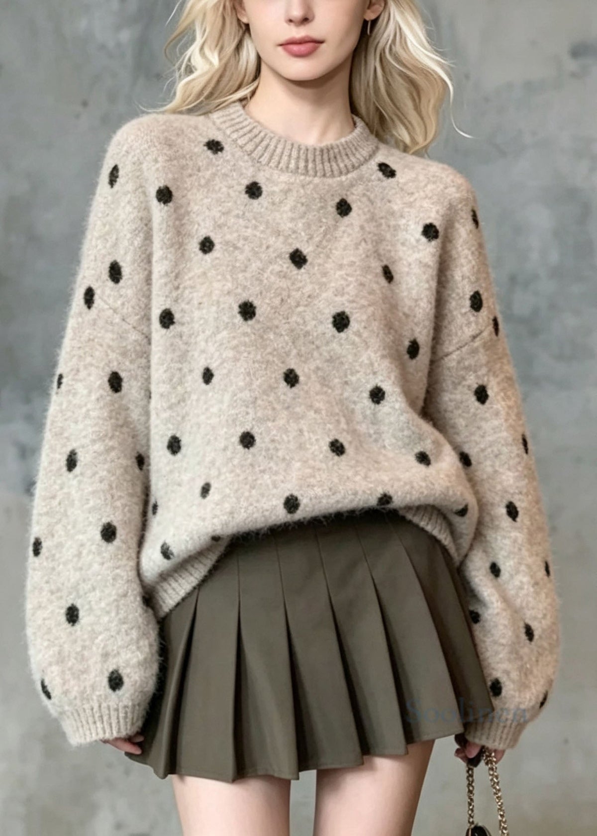 Casual Khaki O Neck Thick Print Knit Pullover Fall