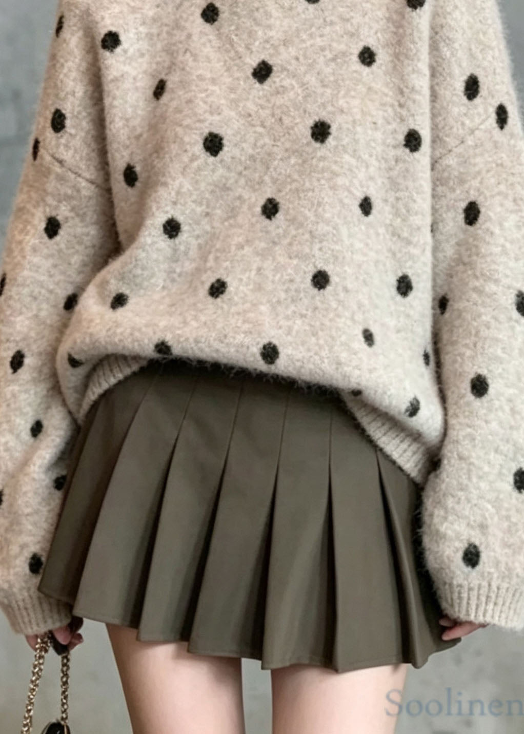 Casual Khaki O Neck Thick Print Knit Pullover Fall