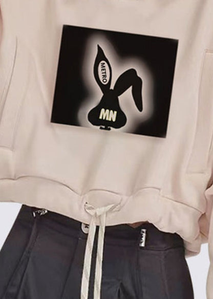 Casual Khaki Peter Pan Collar Print Drawstring Sweatshirts Fall