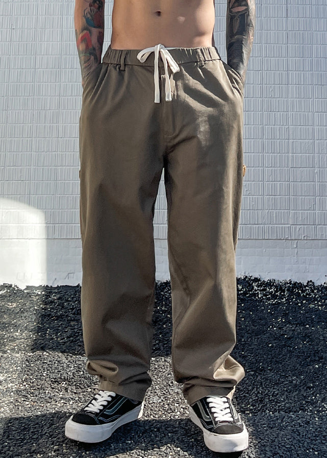 Casual Khaki Pockets Drawstring Patchwork Cotton Men Pants Summer
