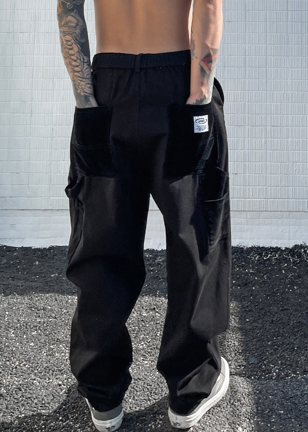 Casual Khaki Pockets Drawstring Patchwork Cotton Men Pants Summer