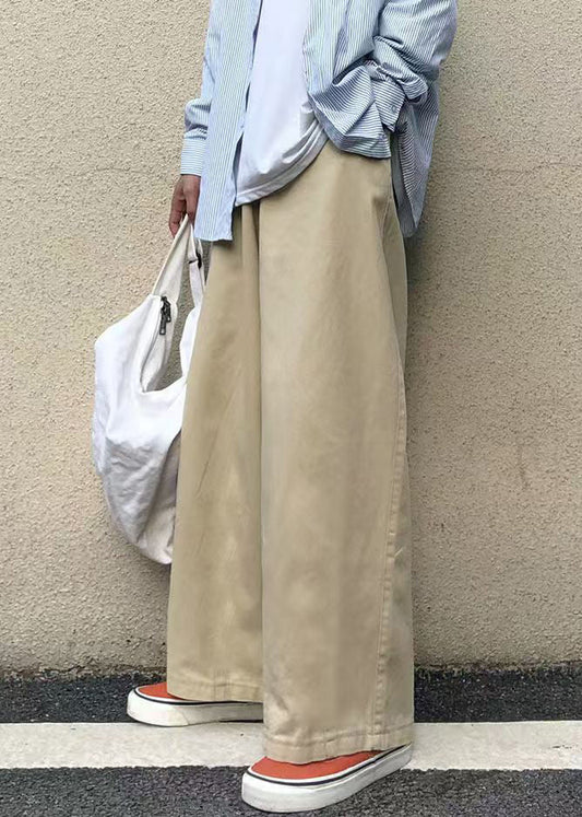 Casual Khaki Pockets Solid Cotton Men Wide Leg Pants Fall