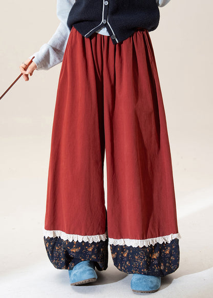 Pantalones casuales de algodón con cintura elástica y estampado de patchwork color caqui para primavera