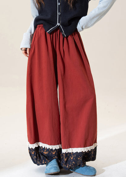 Pantalones casuales de algodón con cintura elástica y estampado de patchwork color caqui para primavera