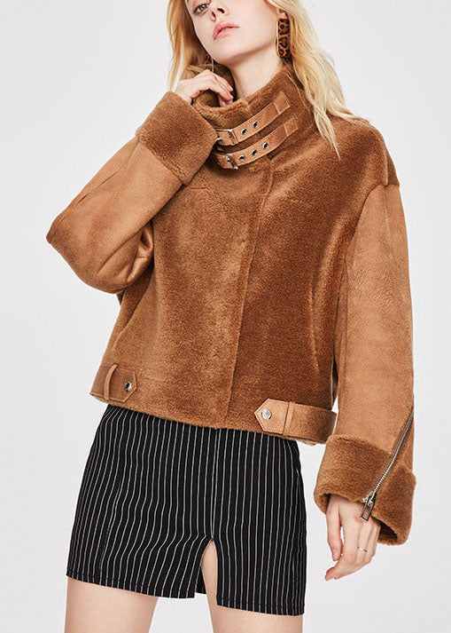 Lässiger Khaki Dicker Wintermantel mit Reißverschluss