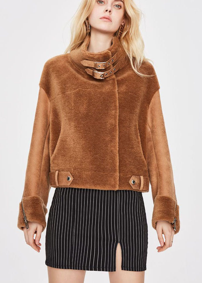 Lässiger Khaki Dicker Wintermantel mit Reißverschluss