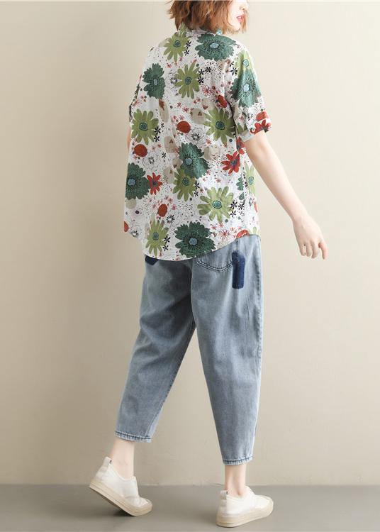 Casual Korean version of light blue pants loose wild nine points jeans elastic waist pants - SooLinen