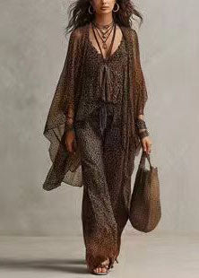 Casual Leopard UPF 50+ And Jumpsuit Two Pieces Set Long Sleeve