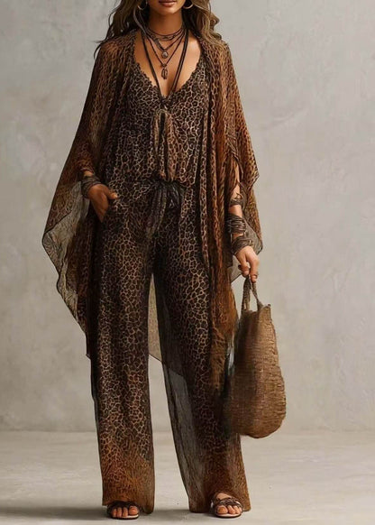Casual Leopard UPF 50+ And Jumpsuit Two Pieces Set Long Sleeve