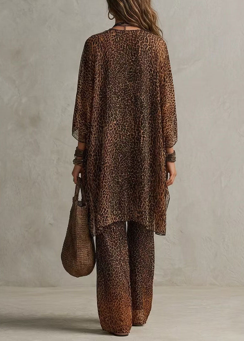 Casual Leopard UPF 50+ And Jumpsuit Two Pieces Set Long Sleeve