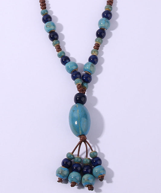 Collar con colgante de suéter ajustable de cerámica verde claro informal