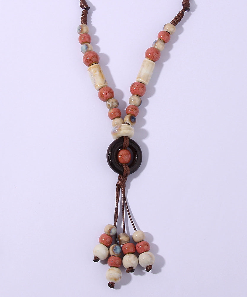 Collar con colgante de suéter ajustable de cerámica verde claro informal