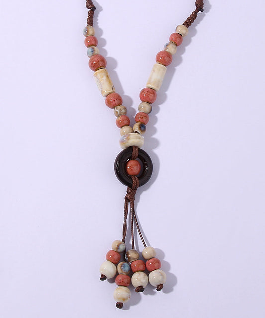 Collar con colgante de suéter ajustable de cerámica verde claro informal