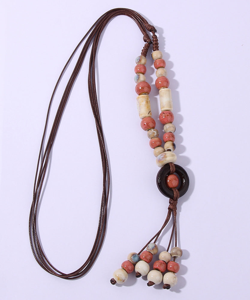 Collar con colgante de suéter ajustable de cerámica verde claro informal