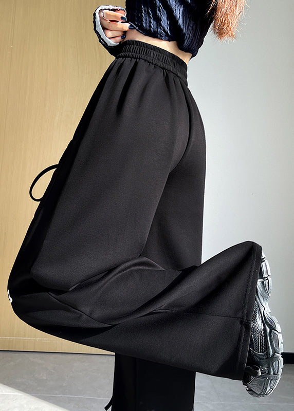 Pantalones casuales de algodón gris claro con cintura elástica y bolsillos estampados para primavera