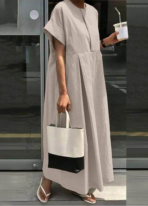 Casual Light Grey O-Neck Patchwork Solid Robe Dresses Short Sleeve