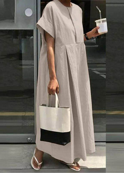 Casual Light Grey O-Neck Patchwork Solid Robe Dresses Short Sleeve