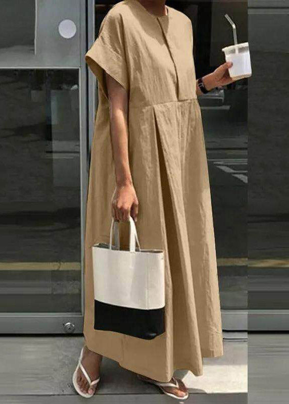Casual Light Grey O-Neck Patchwork Solid Robe Dresses Short Sleeve