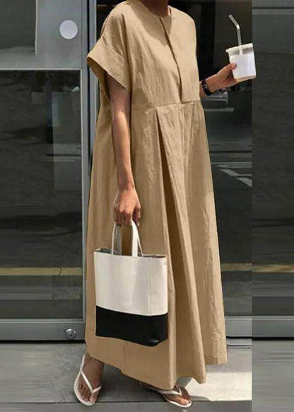 Casual Light Grey O-Neck Patchwork Solid Robe Dresses Short Sleeve