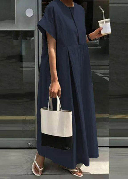 Casual Light Grey O-Neck Patchwork Solid Robe Dresses Short Sleeve