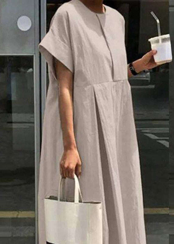Casual Light Grey O-Neck Patchwork Solid Robe Dresses Short Sleeve
