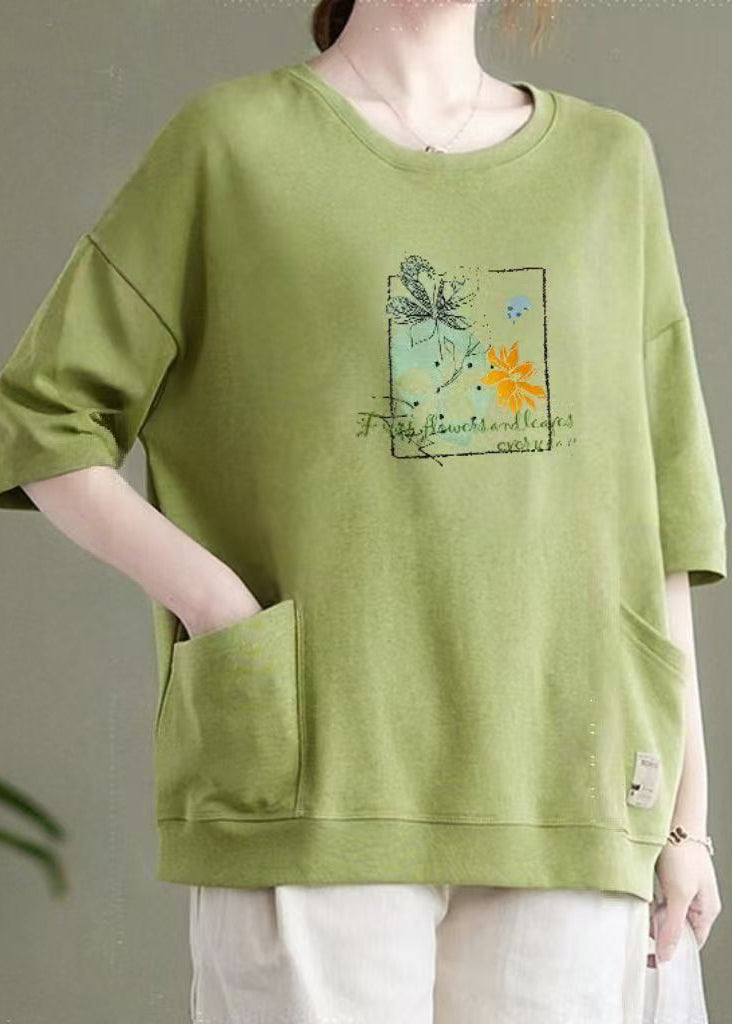 Casual Light Purple O Neck Pockets Patchwork Cotton Top Summer