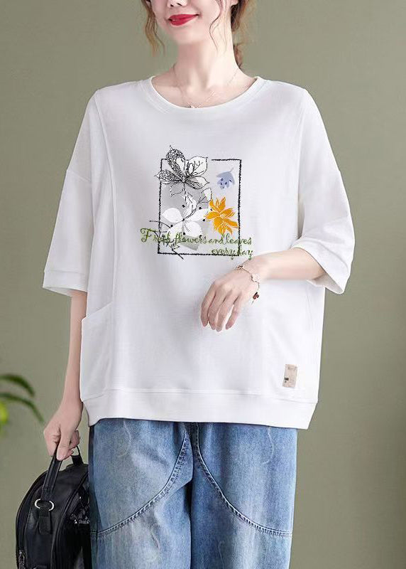 Casual Light Purple O Neck Pockets Patchwork Cotton Top Summer