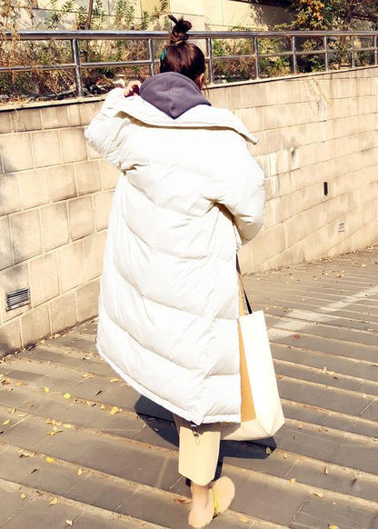 Casual Loose fitting womens parka winter outwear white stand collar Cinched duck down coat - SooLinen