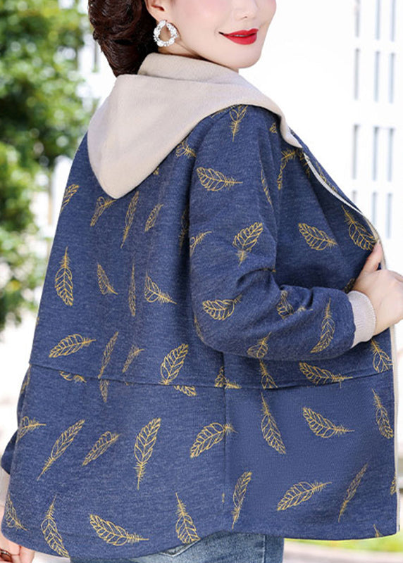 Lässige marineblaue Kapuzenjacken mit Reißverschluss und Patchwork-Design für den Frühling