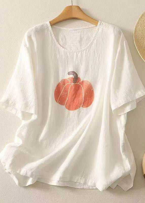 Casual Navy O Neck Print Cotton T Shirt Tops Summer