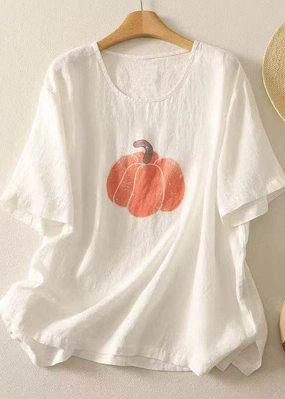 Casual Navy O Neck Print Cotton T Shirt Tops Summer