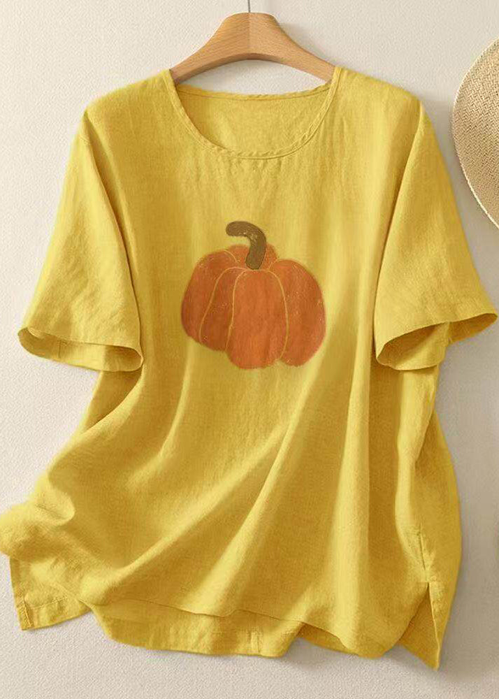 Casual Navy O Neck Print Cotton T Shirt Tops Summer
