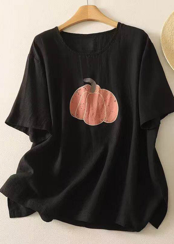 Casual Navy O Neck Print Cotton T Shirt Tops Summer