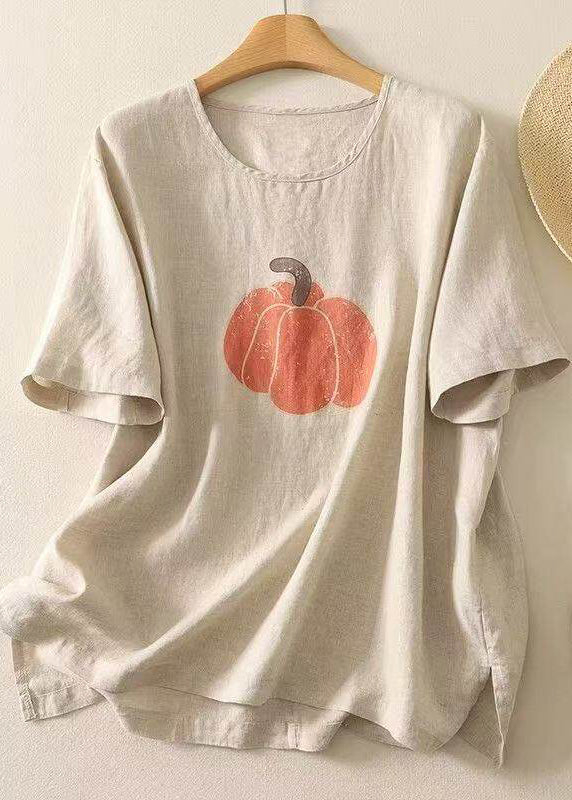 Casual Navy O Neck Print Cotton T Shirt Tops Summer