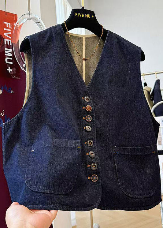 Lässige marineblaue Jeanswesten mit übergroßen Taschen für den Frühling