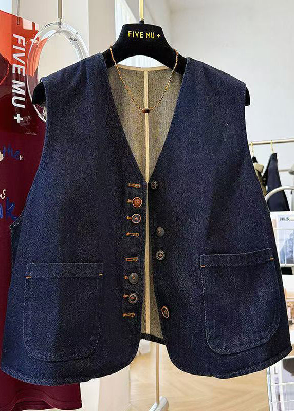 Lässige marineblaue Jeanswesten mit übergroßen Taschen für den Frühling