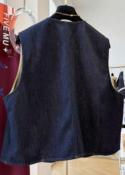 Lässige marineblaue Jeanswesten mit übergroßen Taschen für den Frühling