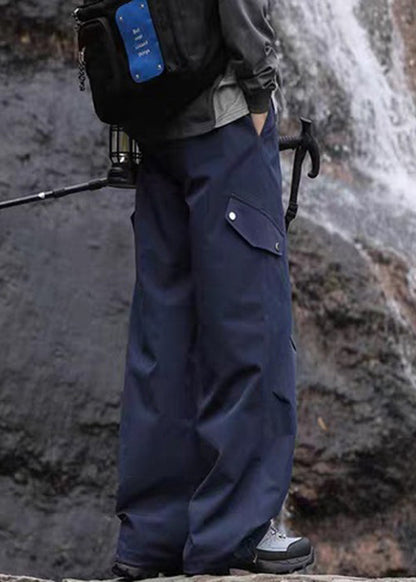 Casual Navy Pockets Drawstring Cotton Men Pantsl Fall