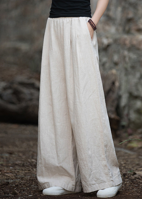 Lässige Marineblaue Taschen Elastische Taille Leinenhose mit weitem Bein Sommer