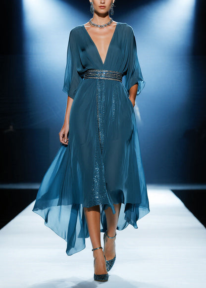 Casual Navy Sequins Draping Tulle Tunic Dress Summer