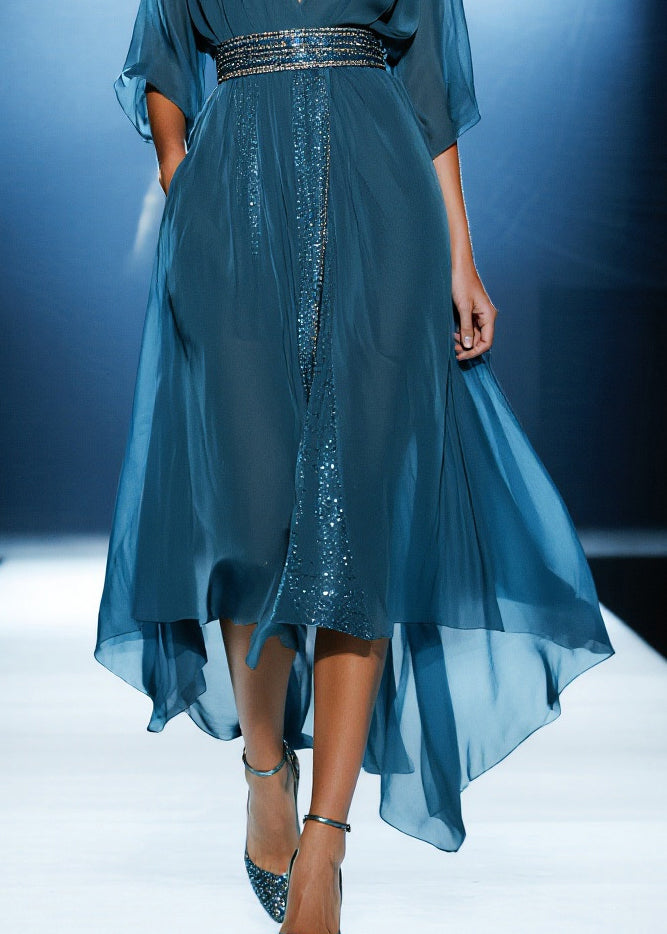 Casual Navy Sequins Draping Tulle Tunic Dress Summer